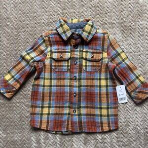 NWT dip Baby Boy Red Yellow Plaid Flannel Button Shirt Size 6-12 Month Cotton
